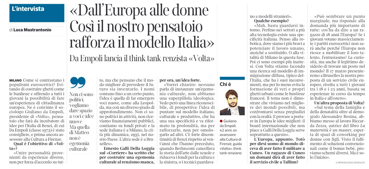 Da Empoli lancia il think tank “Volta”